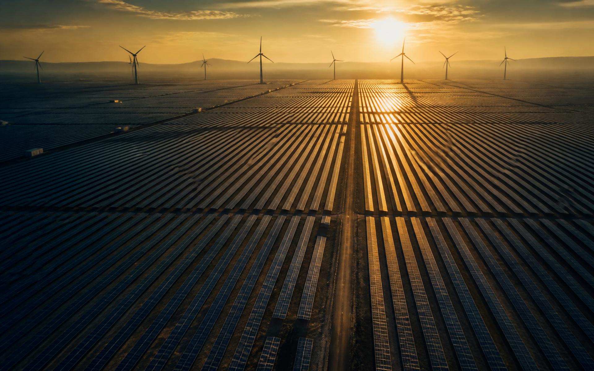 Solar field at dusk